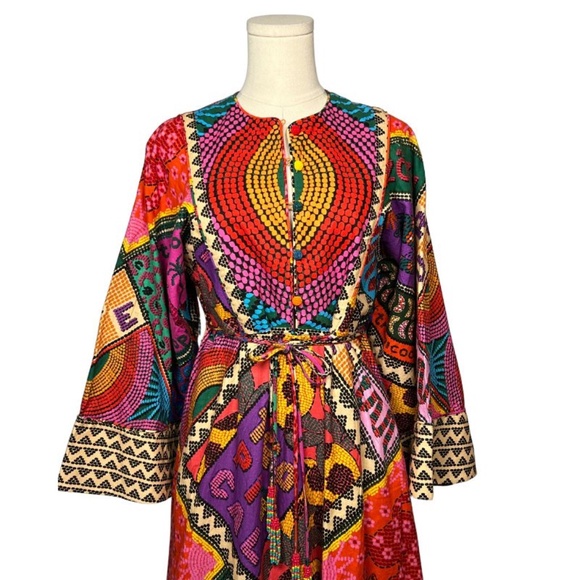 NWOT FARM Rio Multi-Color Dress, Beaded Buttons, Tie at Waist with Beading (XS) - Picture 3 of 12